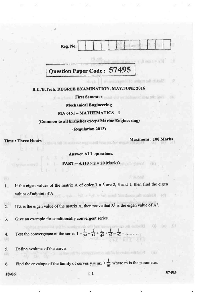Question Paper Code:: B.E./B.Tech. Degree Examination, May/June | PDF ...