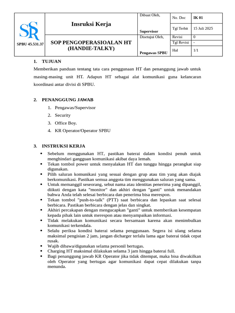 Sop Penggunaan HT | PDF