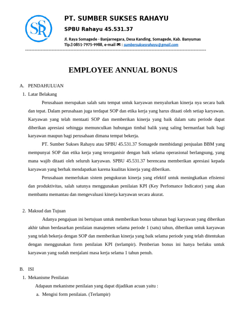 Proposal Employee Annual Bonus 2024 - SPBU 45.531.37 | PDF