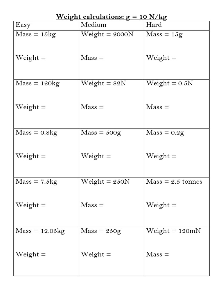 Weight and Mass Calculation Guide | PDF