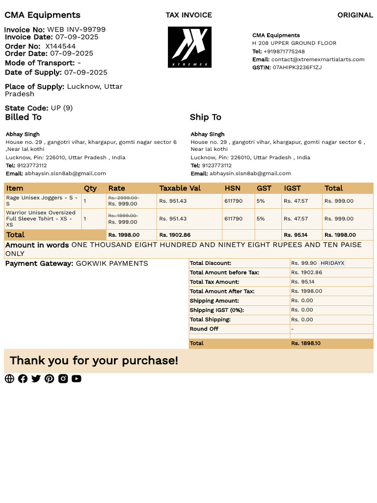 CMA Equipments Invoice - WEB INV-99799 | PDF | Taxation | Government Of ...