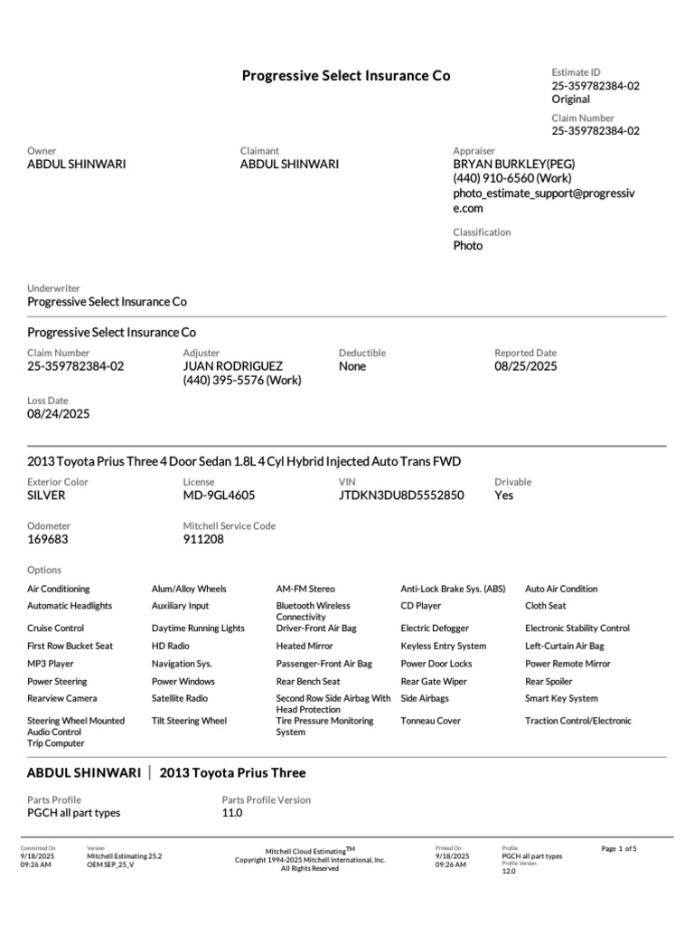 Progressive Insurance Estimate Summary | PDF | Fraud | Taxes