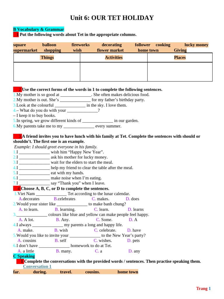 ôn tập unit 6 l8 | PDF