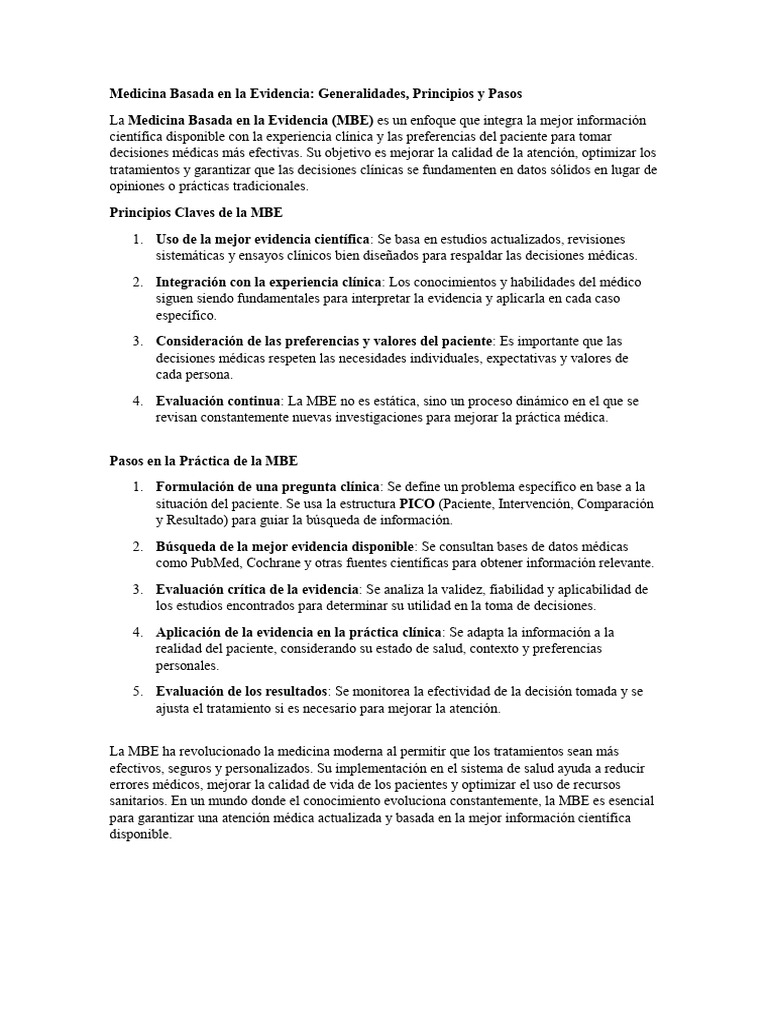 Medicina Basada en La Evidencia Principios | PDF | Evidencia basada en ...