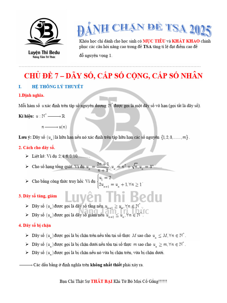 Chuyên Đề 7 - Dãy Số, Csc, Csn | PDF