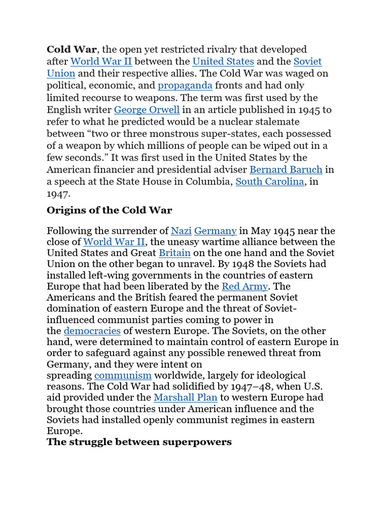 Overview of the Cold War Dynamics | PDF | Cold War | Soviet Union