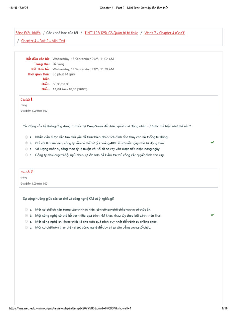 Chapter 4 Part 2 Mini Test - Xem lại lần làm thử | PDF