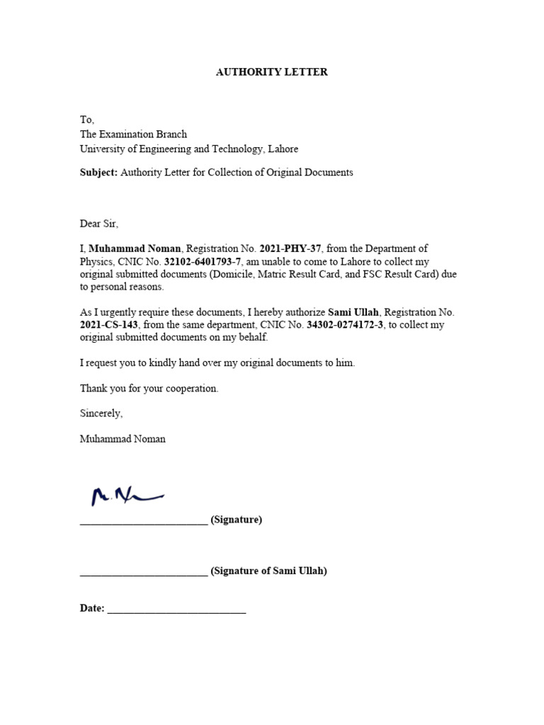 Authority Letter UET Updated | PDF