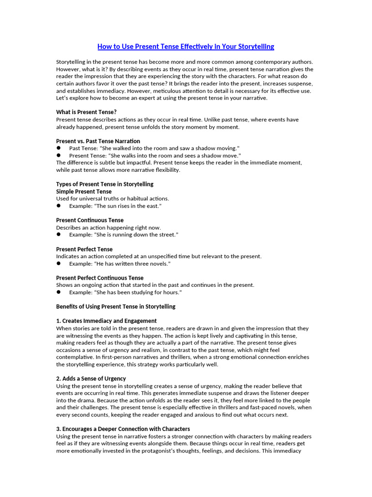 Mastering Present Tense Narration PDF Grammatical Tense Narration