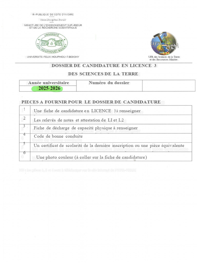 Dossier de candidature Licence 3 Sciences de la Terre | PDF