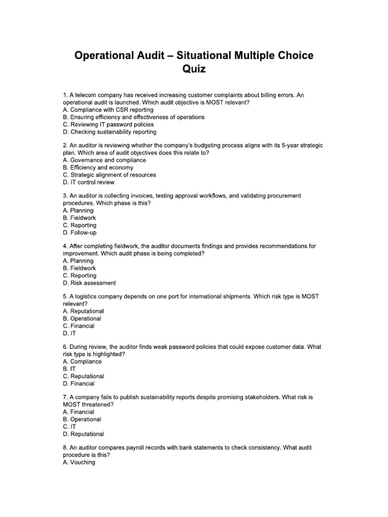 Operational Audit Quiz | PDF