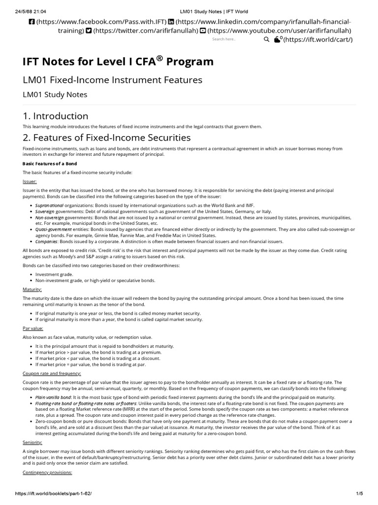 LM01 Fixed-Income Instrument Features | PDF | Bonds (Finance) | Fixed ...