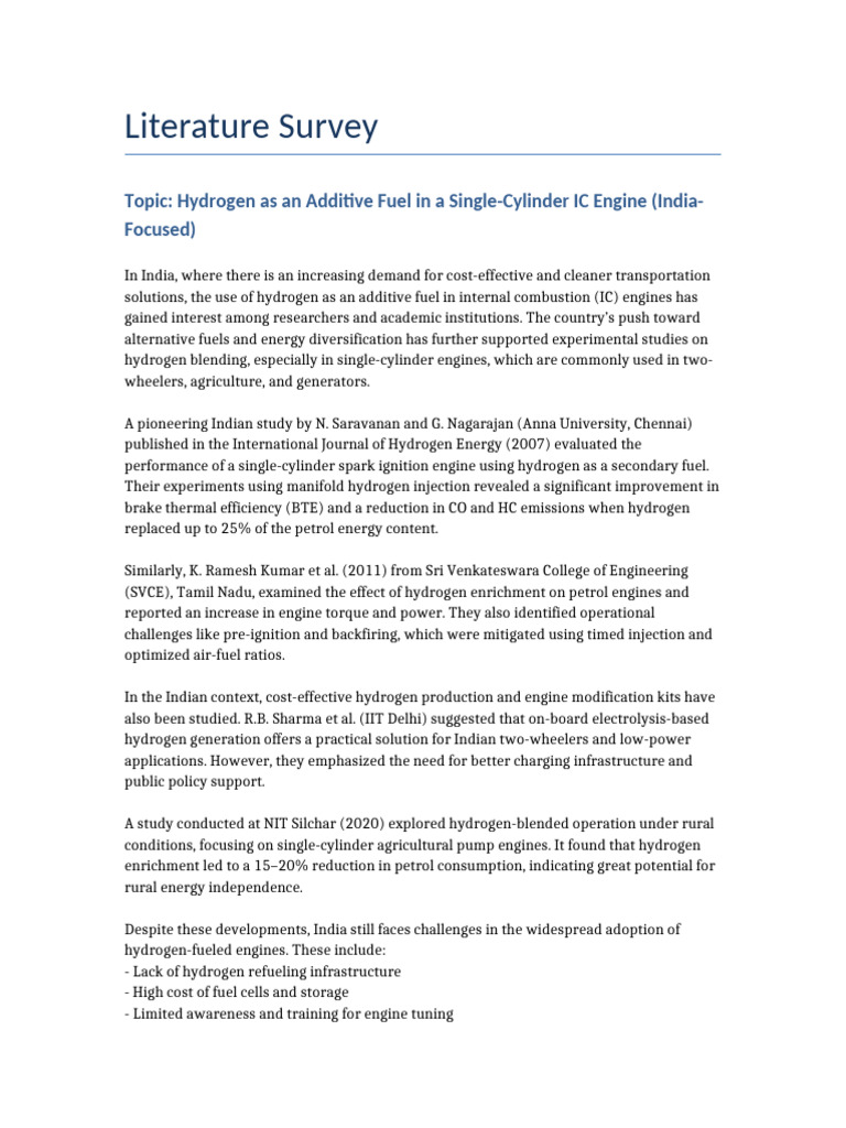 Hydrogen Fuel in Indian IC Engines | PDF | Engines | Hydrogen
