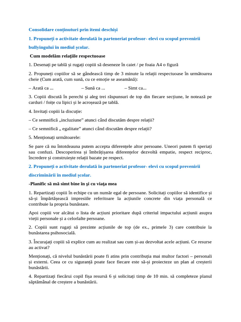 Consolidare Itemi Deschisi | PDF
