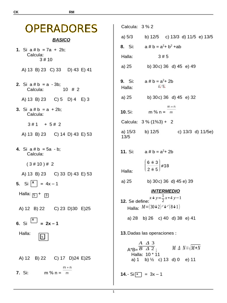 Ejercicios de Operaciones Matemáticas | PDF | Ajedrez