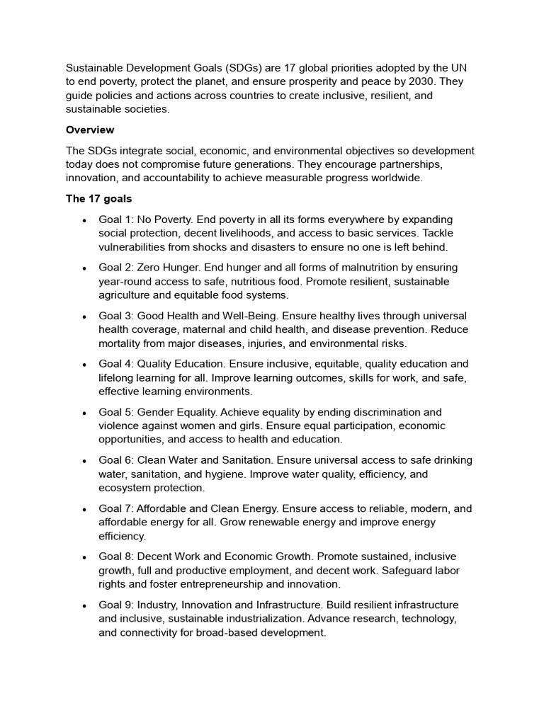 Overview of Sustainable Development Goals | PDF | Sustainability | Wash