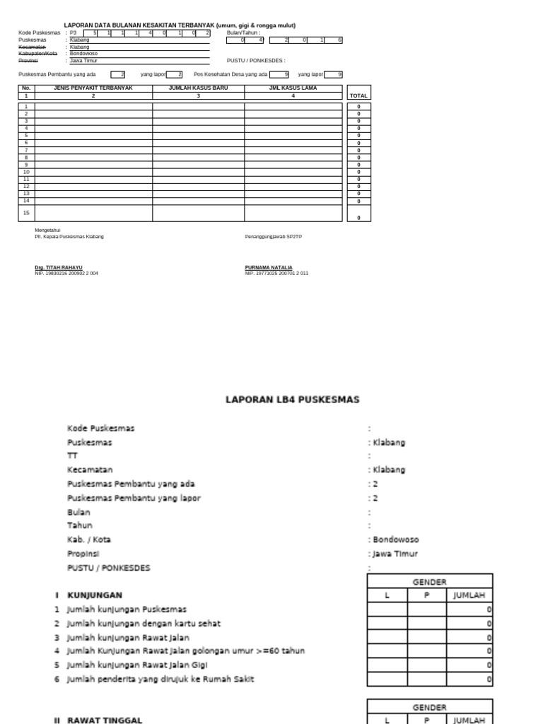 Format Laporan SP2TP Wilayah-Master | PDF