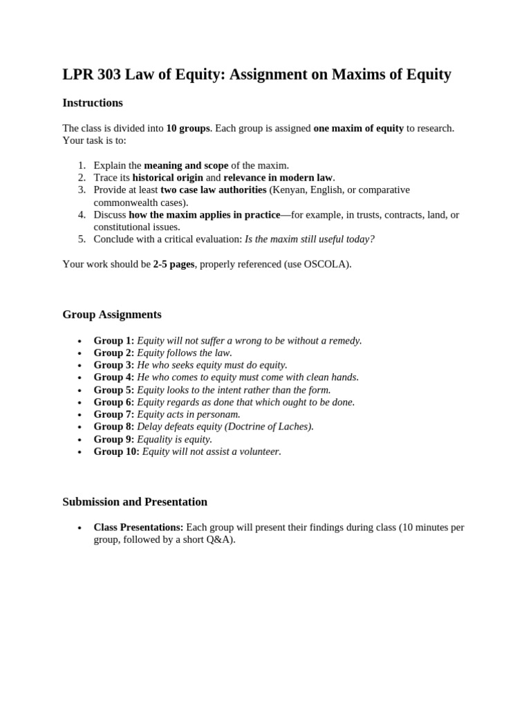 Maxims of Equity Assignment Guide | PDF