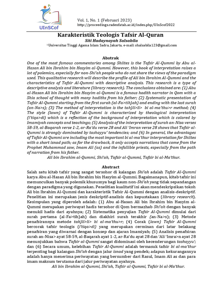 Karakteristik Tafsir Al-Qummi dalam Islam Shi'ah | PDF