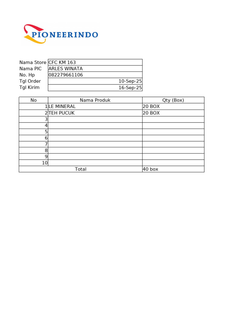 Format Order Supplier | PDF