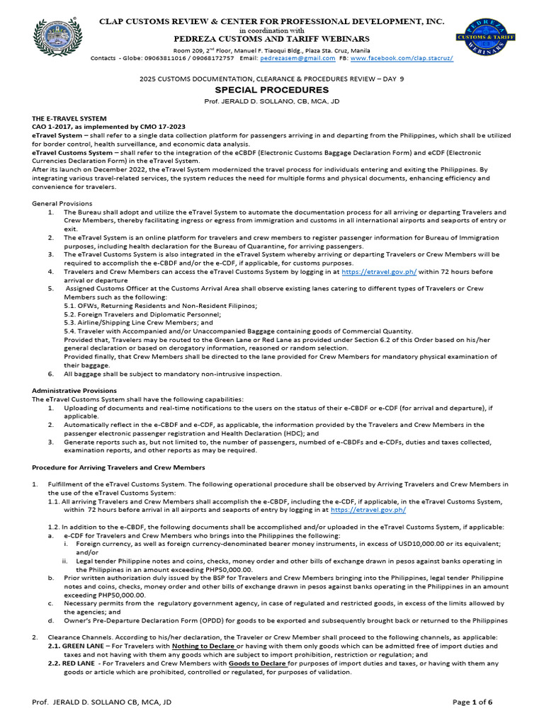 eTravel Customs System Overview | PDF | Mail | Customs