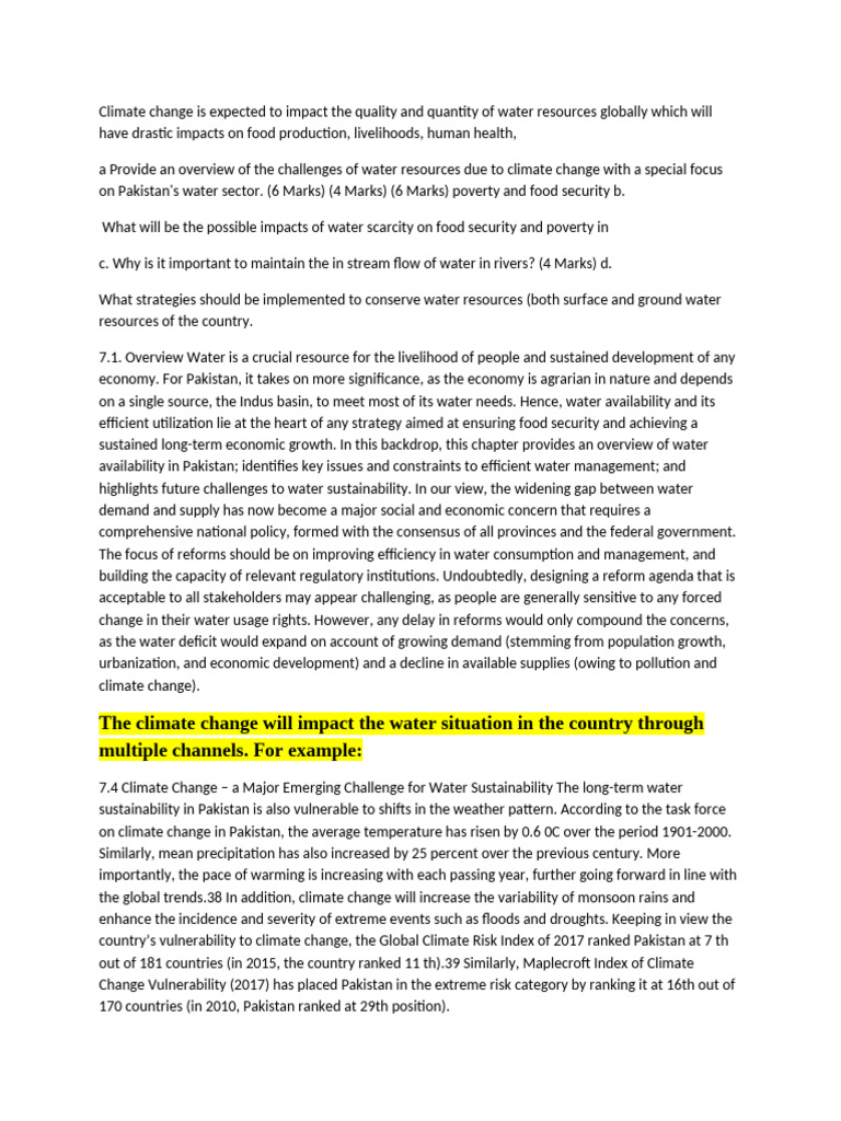 Water Scarcity and Food Security in Pakistan | PDF | Climate Change | Water