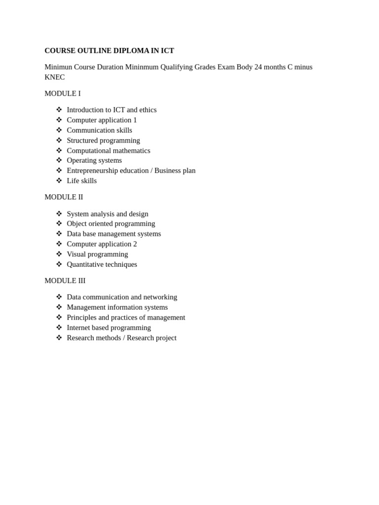Diploma in ICT Course Outline | PDF