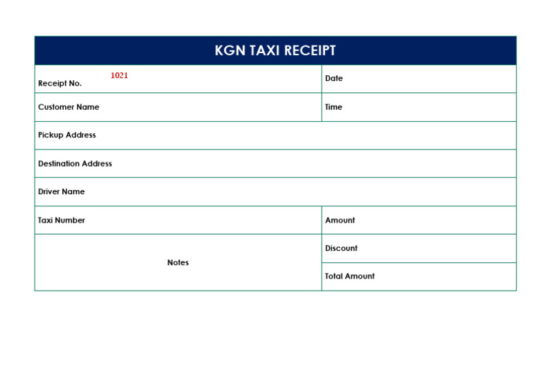 Taxi Receipt Template Example | PDF