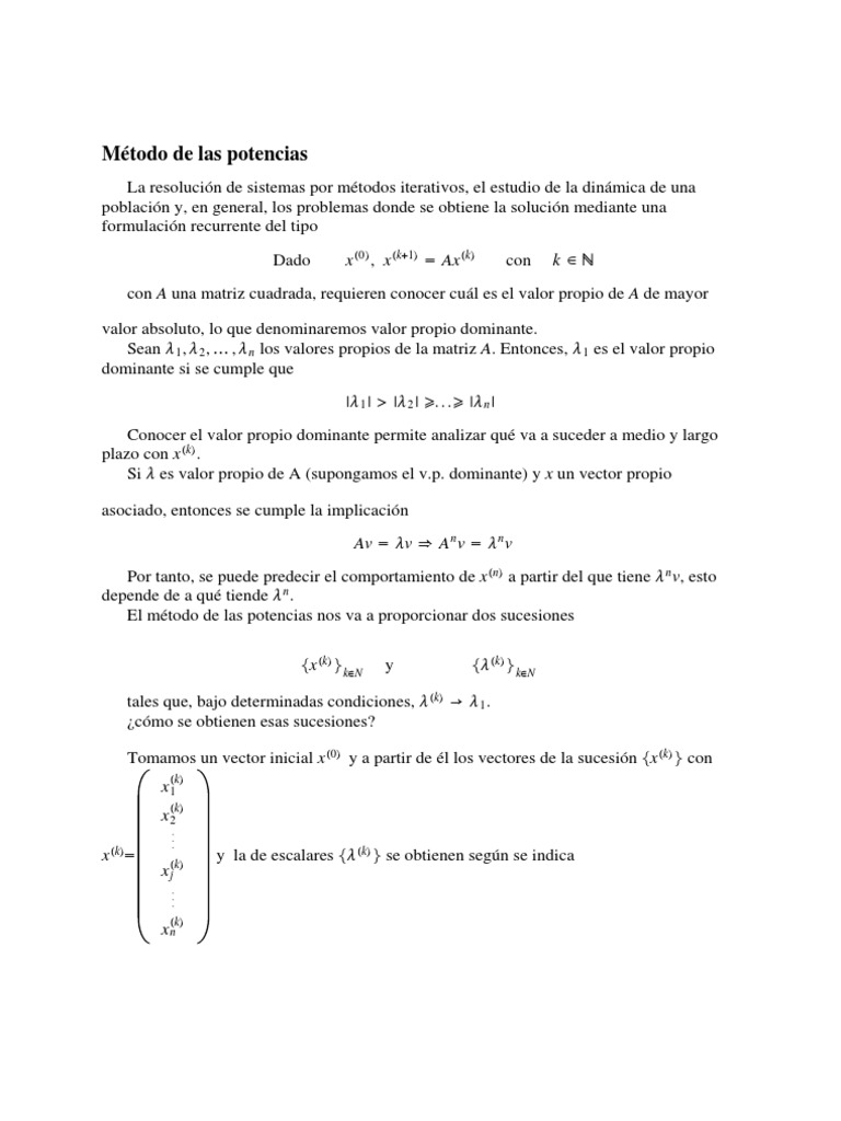Método de Las Potencias PDF Valores propios y vectores propios
