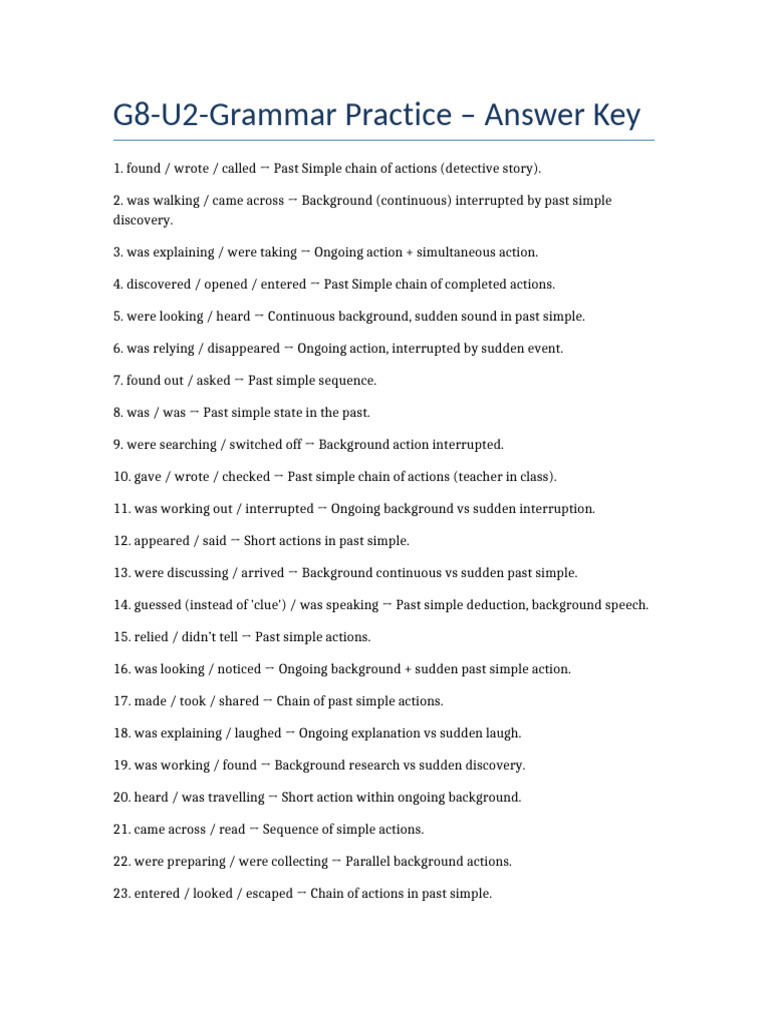 G8-U2 Grammar Practice Answer Key | PDF | Chess | Chess Theory