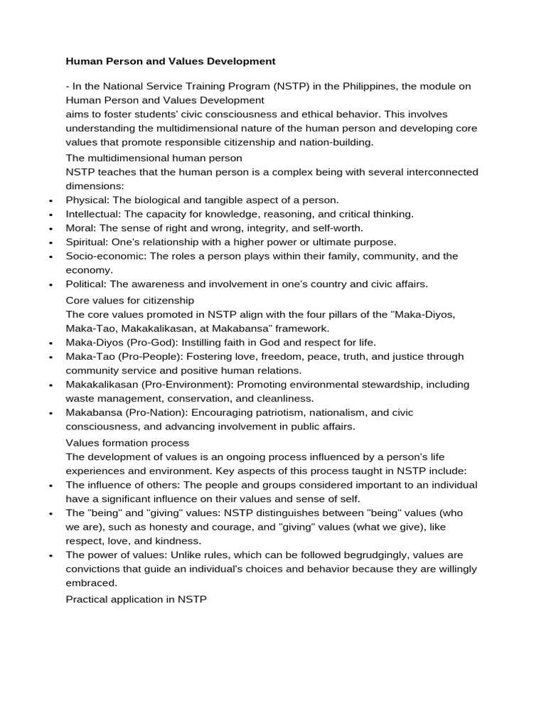 Human Person and Values Development | PDF