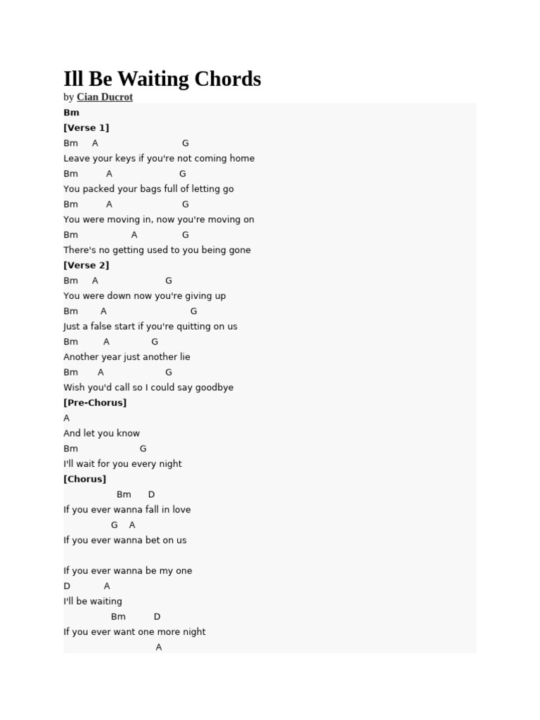 Ill Be Waiting Chords | PDF