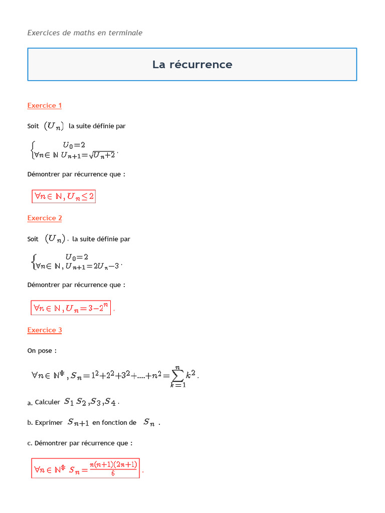 Exercices de maths : Récurrence et propriétés | PDF | Logique ...