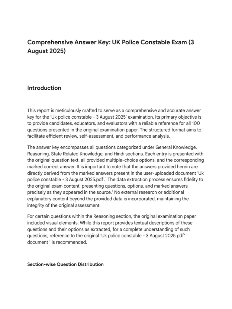 UK Police Constable Exam Answer Key | PDF | Thought | Semantics