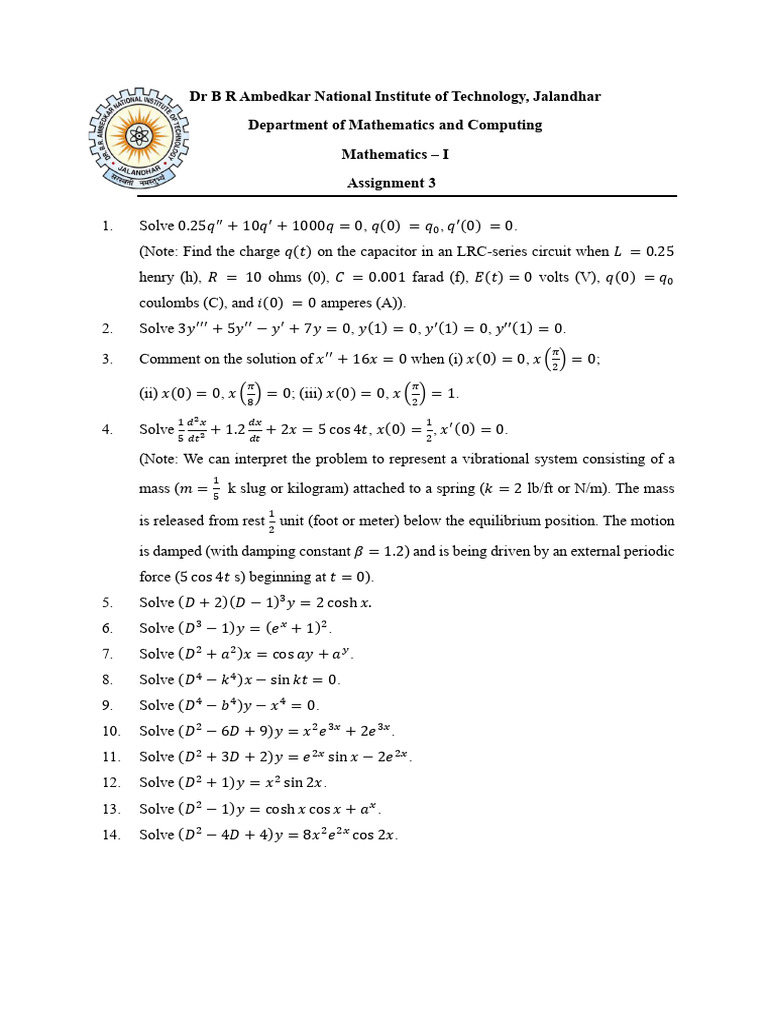 Mathematics I Assignment Solutions | PDF