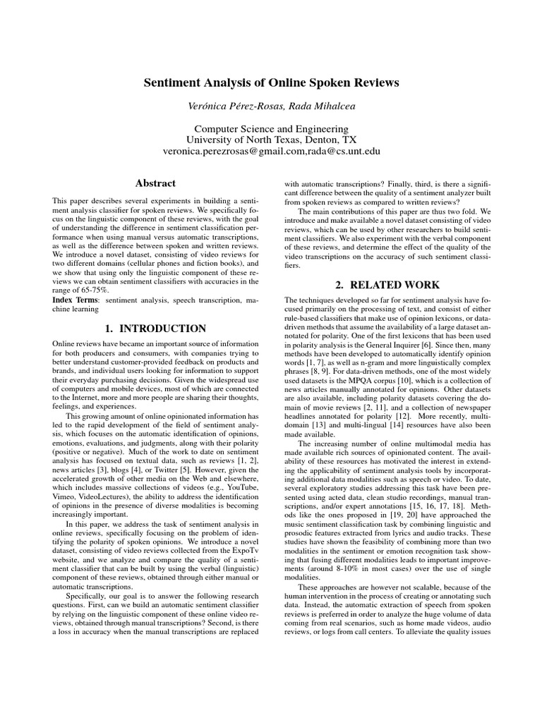 Sentiment Analysis of Spoken Reviews | PDF | Human Communication ...