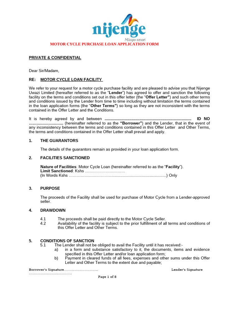 Motor Cycle Loan Application Form | PDF | Loans | Credit