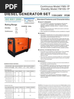 Diesel Generator Set: Continuous Model:YM9-1P Standby Model:YM10S-1P