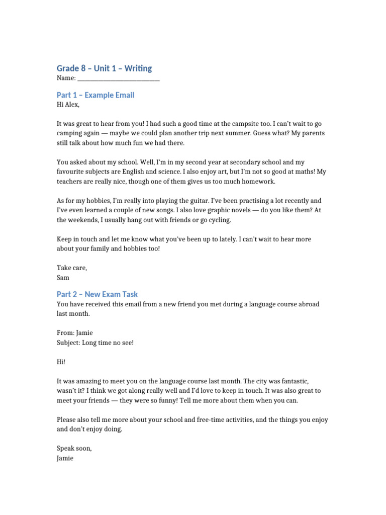 Grade 8 Writing: Email Examples & Tasks | PDF | Linguistics