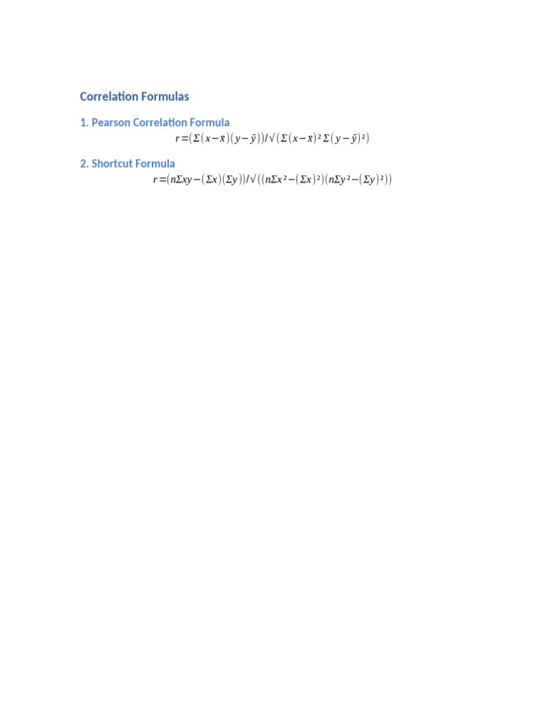 Correlation Formulas Equation | PDF