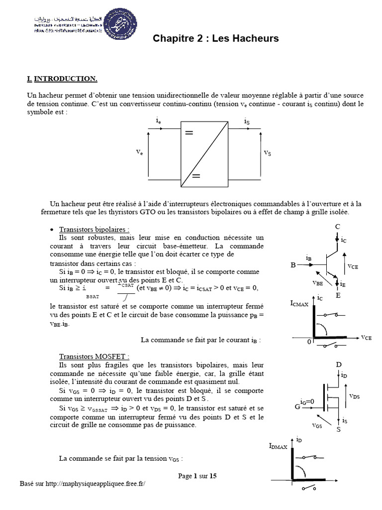 Introduction aux Hacheurs Électroniques | PDF | Transistor | Transistor ...