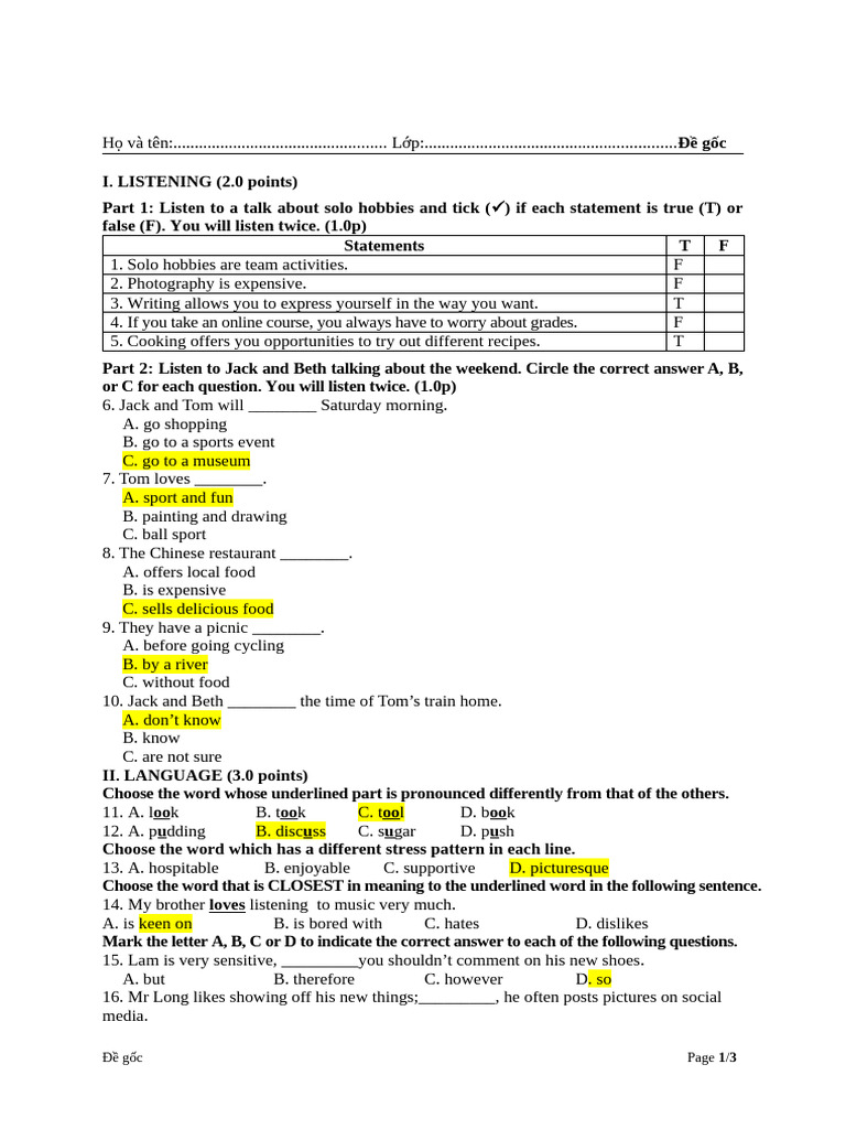 De Thi Giua Ky 1 Lop 8-24-25 - de Goc | PDF