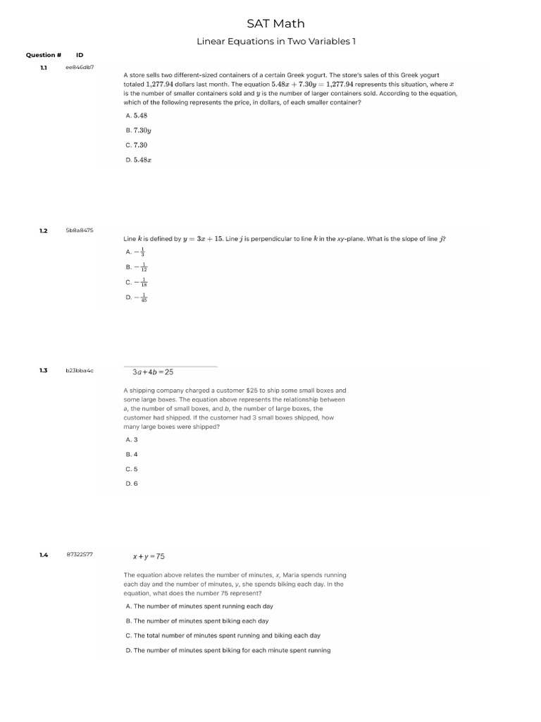 SAT Math: Linear Equations Guide | PDF | Equations | Mathematical Objects