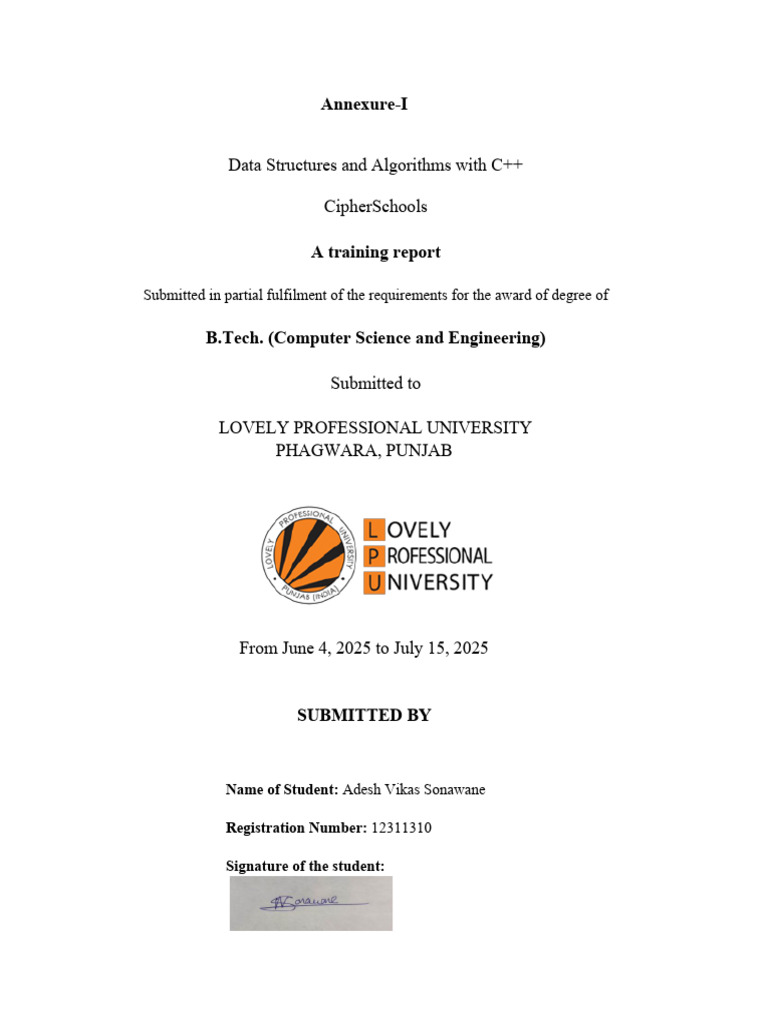 Data Structures & Algorithms Training Report | PDF | C++ | Computer ...