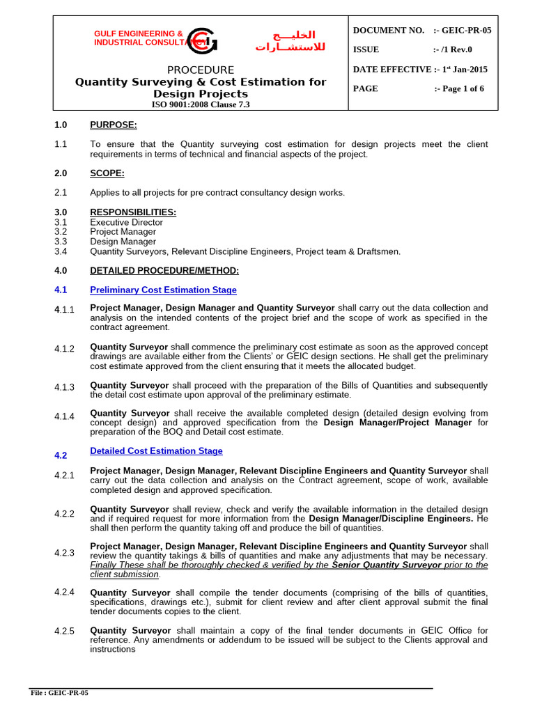 Quantity Surveying Cost Estimation Guide | PDF | Specification ...