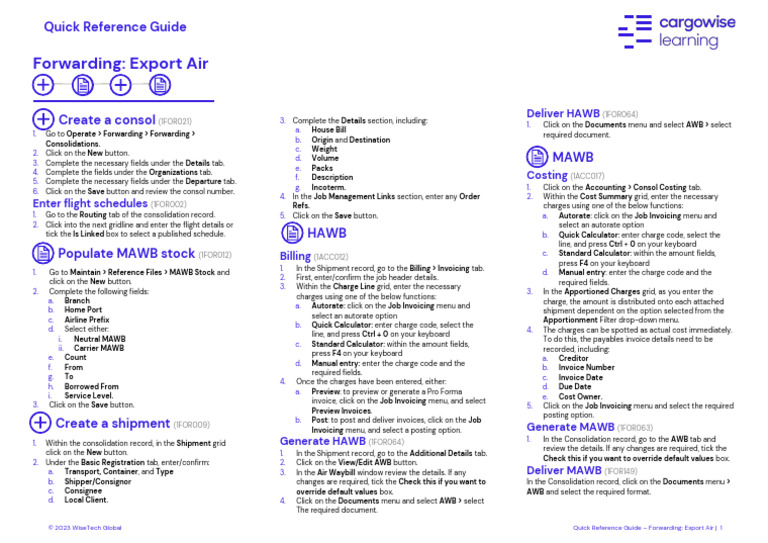 Export Air Forwarding Quick Guide | PDF