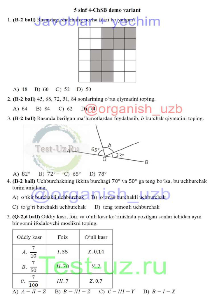 5 Sinf Matematika CHSB-4 Demo | PDF