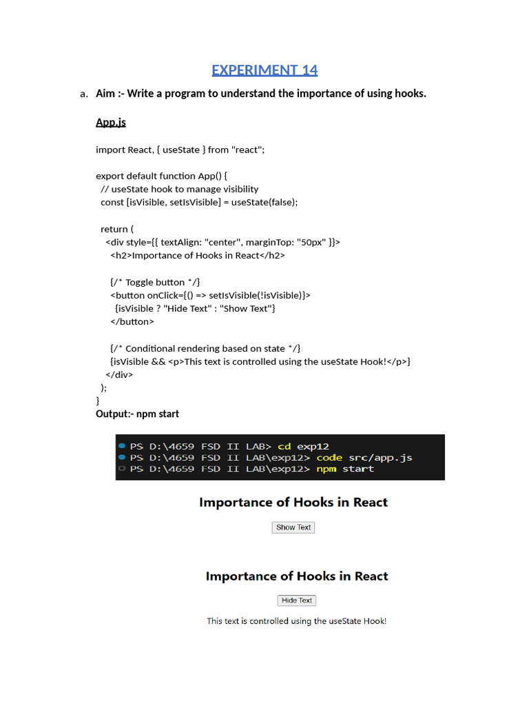 Importance of Hooks and Data Sharing in React | PDF | Software | Computing