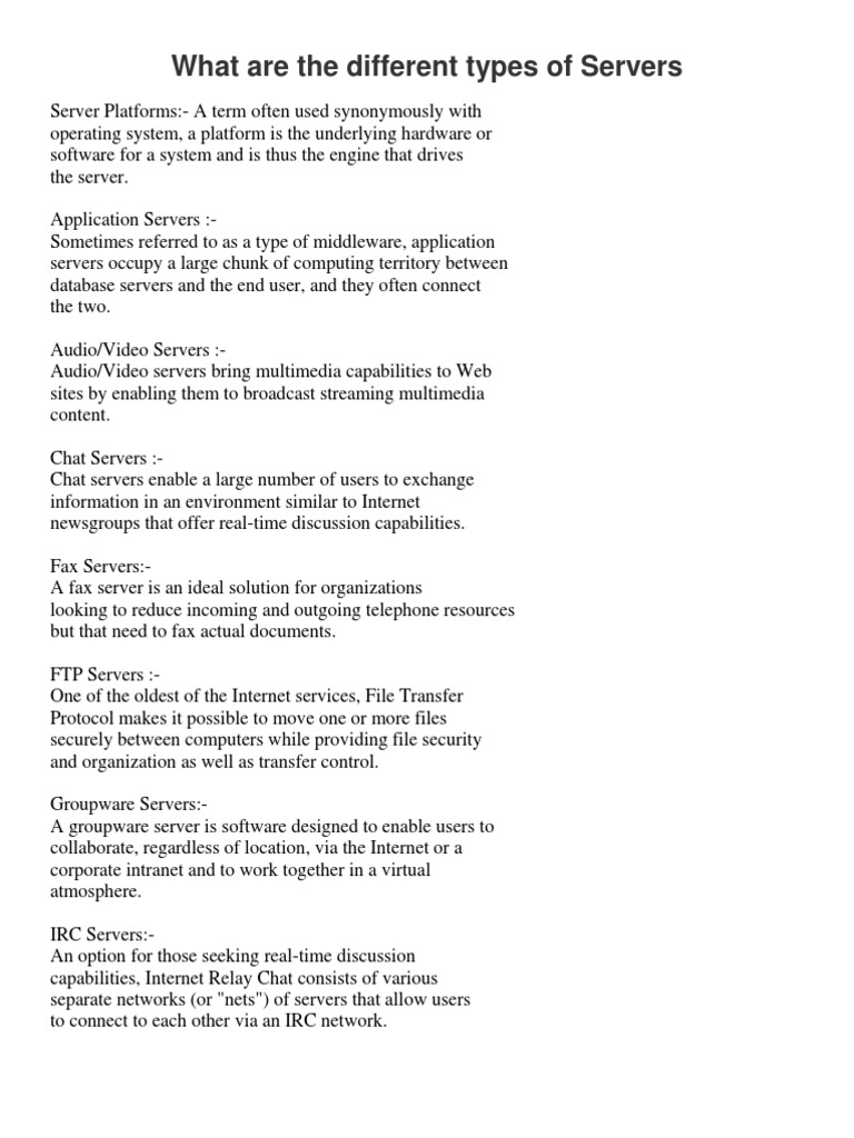 Types of Servers Explained | PDF | Web Server | Internet & Web