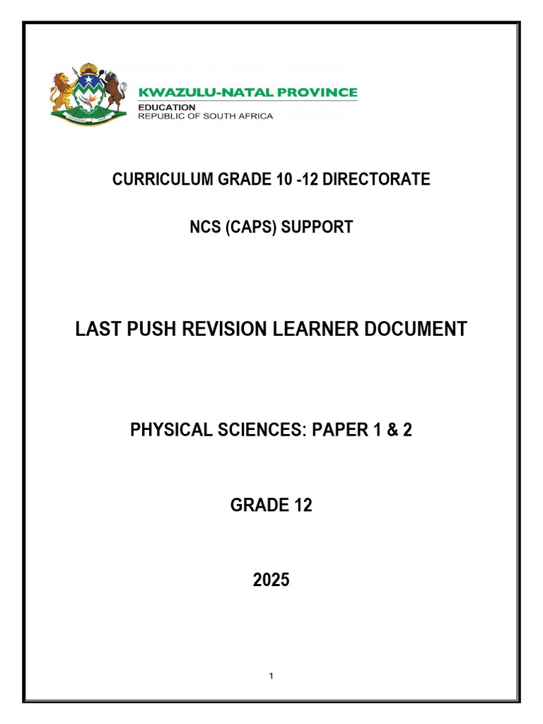 Grade 12 Physical Sciences Revision 2025 | PDF | Velocity | Force